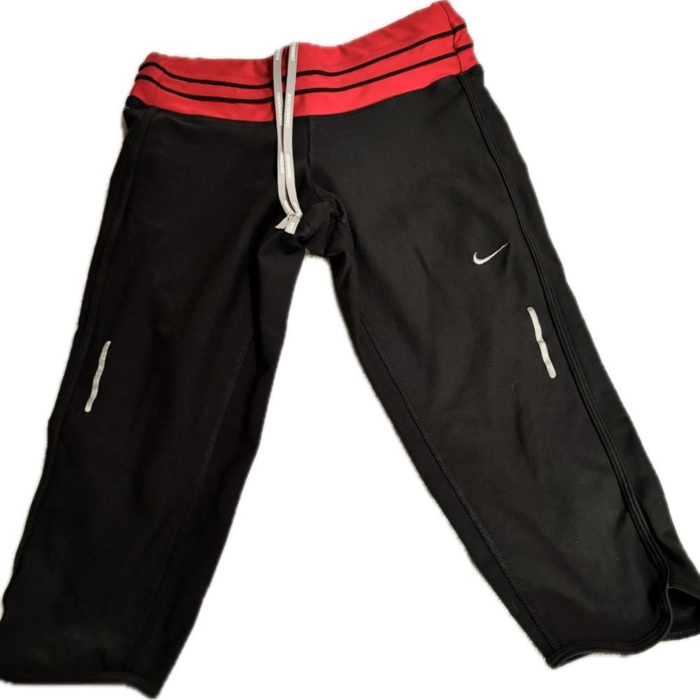 Nike Dri-FIT Cropped Capri Leggings Black Pink Reflective Running Yoga Size S